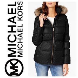 michael kors faux fur trim hooded puffer coat